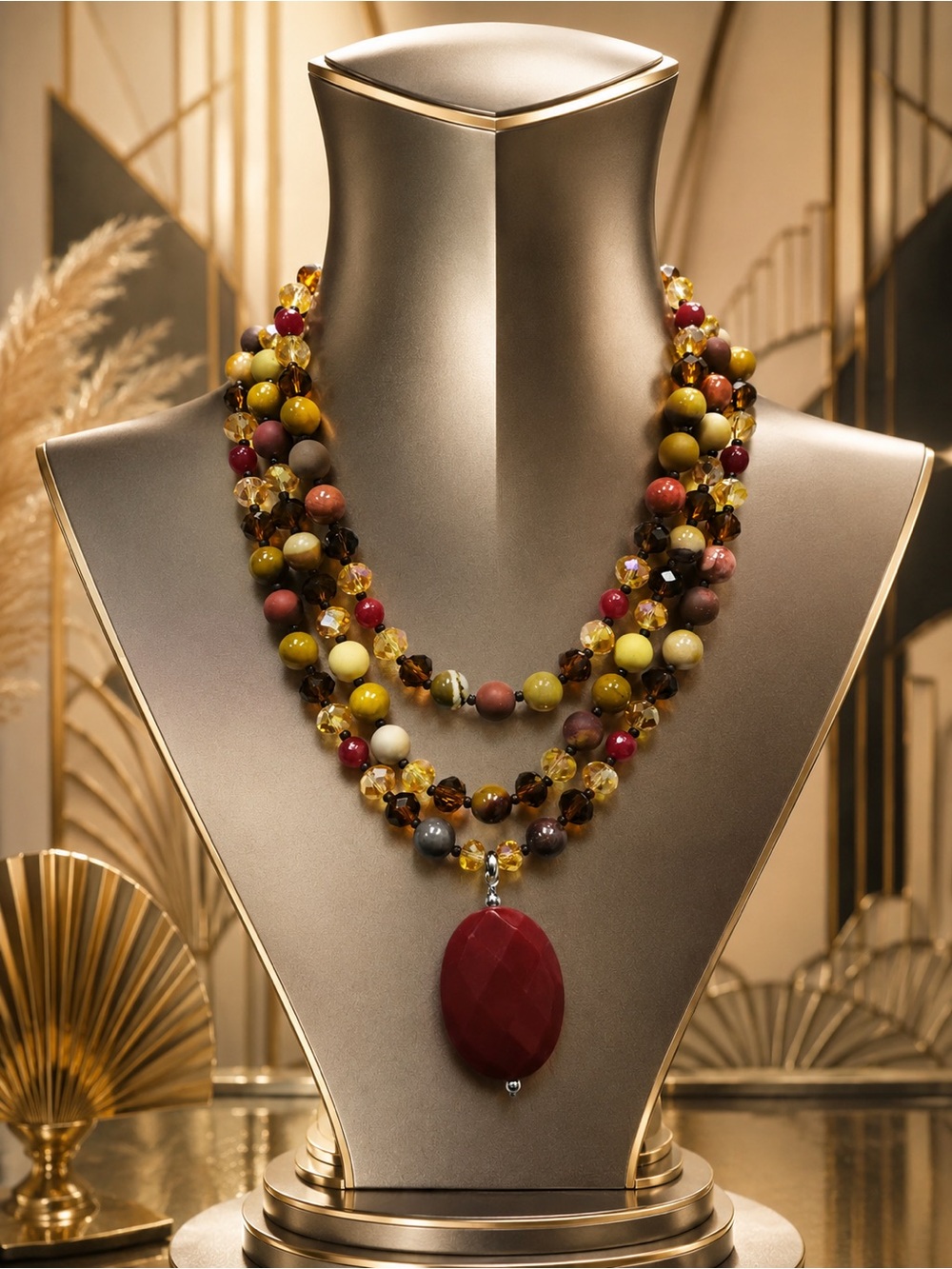 🆕😍Multi-Strand Mookaite  Pendant Necklace in Autumn Hues